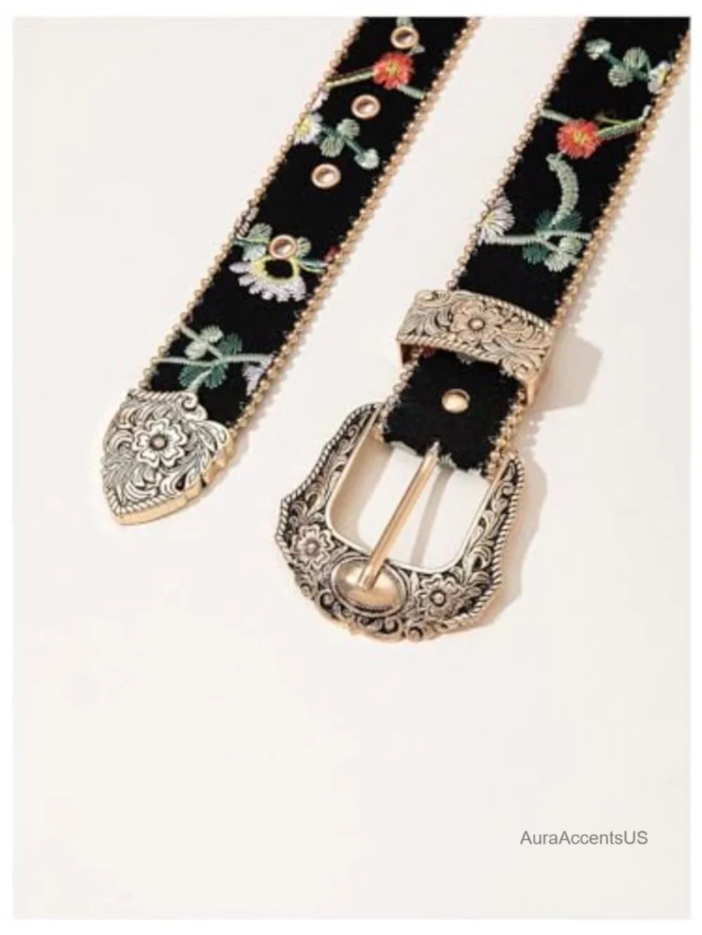 Women's Boho Belt Floral Embroidery Western Country Concho Cowgirl Belt Vintage